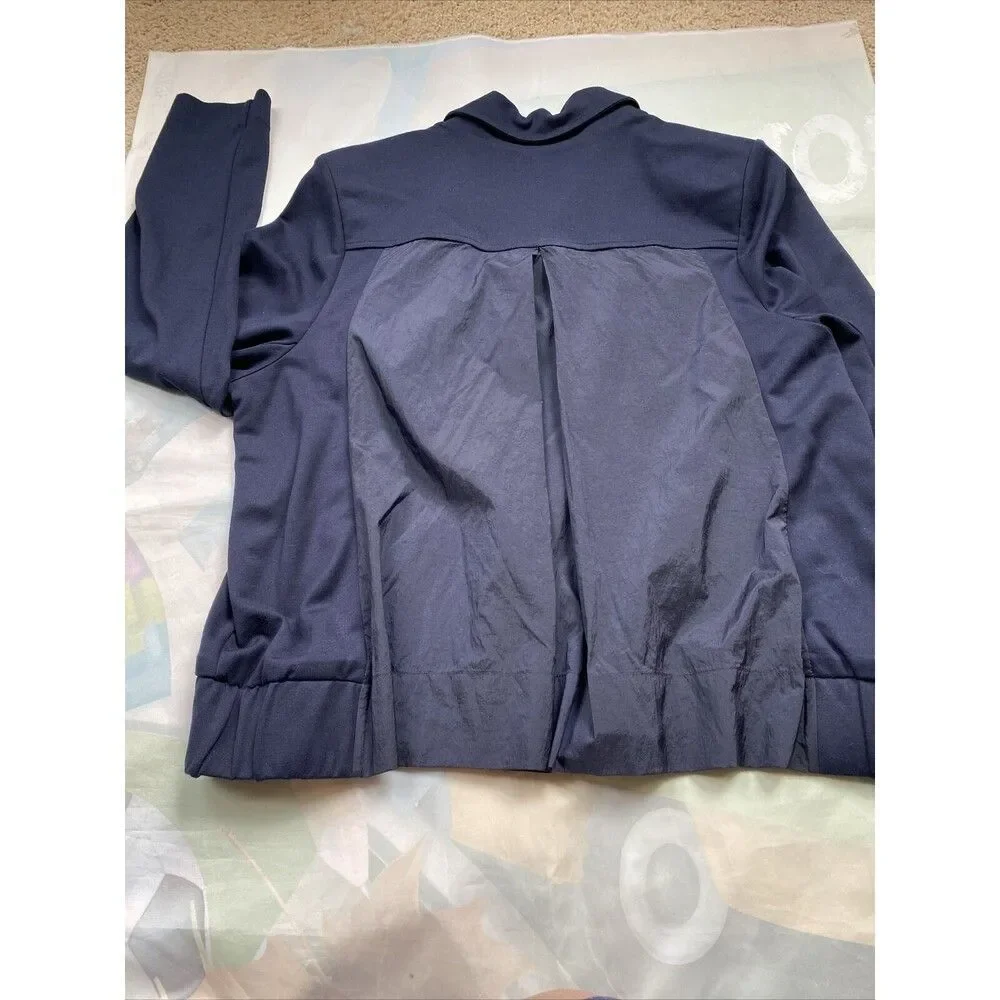 CAbi Women #5476 Chance Moto Bomber Jacket Sz L  Navy Full Zip Tow Tone Fabric